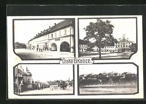 AK Ceská Skalice, Marktplatz, Rathaus mit Brunnen, Strassenpartie