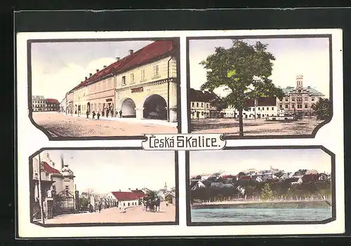 AK Ceská Skalice, Partie am Fluss, Strassenpartie, Marktplatz, Rathaus