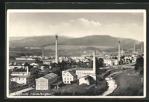 AK Parschnitz /Trautenau, Blick über die Stadt mit Fluss