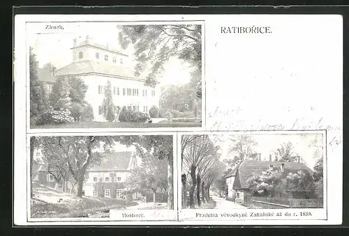 AK Ratiborice, Pradelna vevodkyne Zahanske az do r. 1939, Zamek, Hostinec