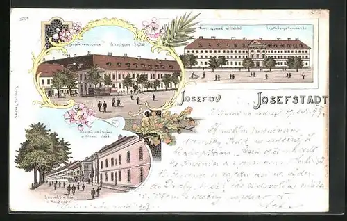 Lithographie Josefstadt / Josefov / Jaromer, Jaromerer Thor und Hauptwache, Garnisons-Spital, K. u. K. Corps-Commando