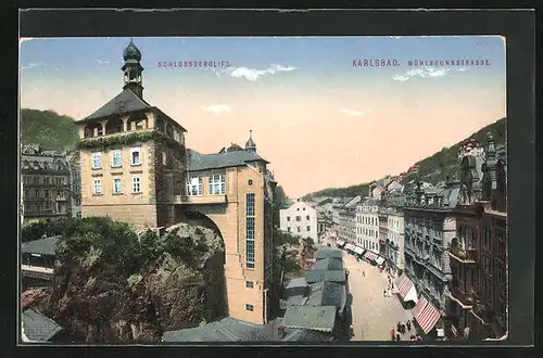 AK Karlsbad, Mühlenbrunnstrasse, Schlossberglift