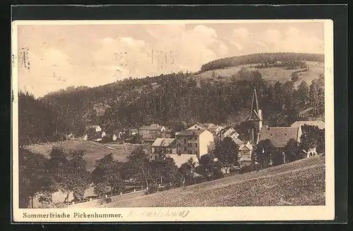 AK Pirkenhammer, Blick über den Ort mit Kirche