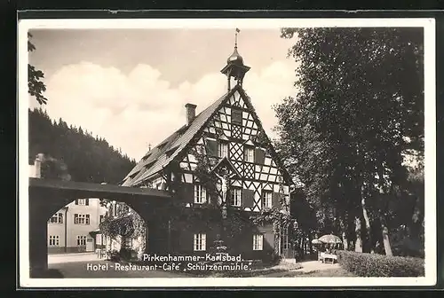 AK Pirkenhammer /Karlsbad, Hotel Restaurant Cafe Schützenmühle