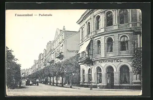 AK Franzensbad, Parkstrasse mit Parkhotel