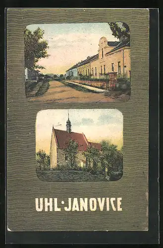 AK Uhl. Janovice, Strassenpartie, Kostel