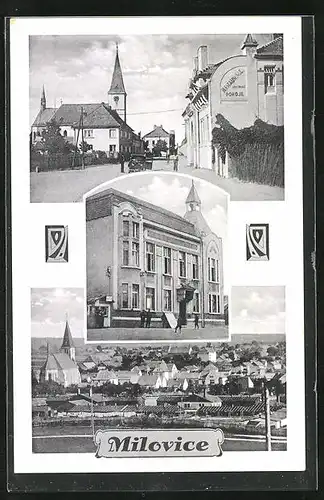 AK Milowitz / Milovice, Restaurace Pokoje, Totalansicht