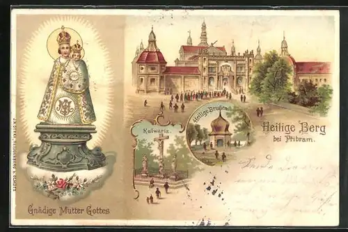 Lithographie Heiliger Berg bei Pribram, Kloster, Heiliger Brunnen, Kalwaria