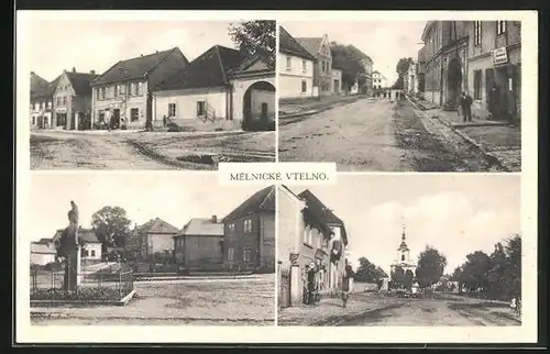 AK Melnicke Vtelno, Strassenpartie, Denkmal, Kirche