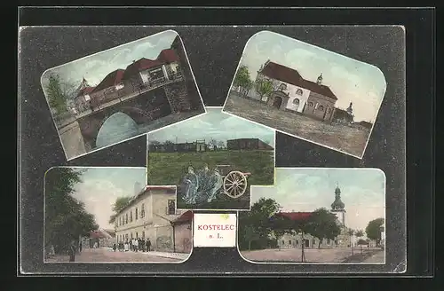 AK Kostelec n. L., Ortspartien, Kirche, Brücke