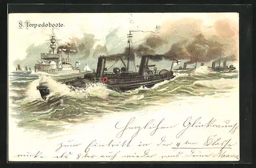 Künstler-AK Johann Georg Siehl-Freystett: Torpedoboote als Geleitschutz