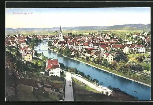 AK Rottenburg a. N., Blick über Fluss und Stadt