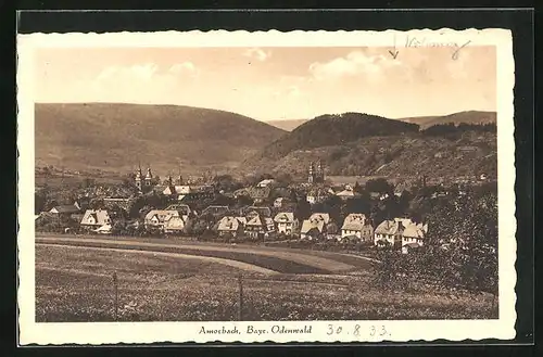 AK Amorbach /Odenwald, Panorama mit Kirchen