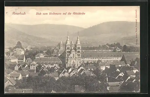 AK Amorbach /Odenwald, Blick vom Wolkmann auf Abteikirche