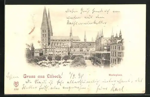 AK Lübeck, Marktplatz mit Kirche