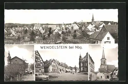 AK Wendelstein b. Nürnberg, Kirche, Strassenpartie mit Brunnen, Panorama