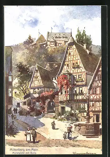 AK Miltenberg a. Main, Marktplatz mit Burg