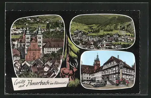 AK Amorbach i. Odenwald, Totalansicht mit Kirche und Gasthaus