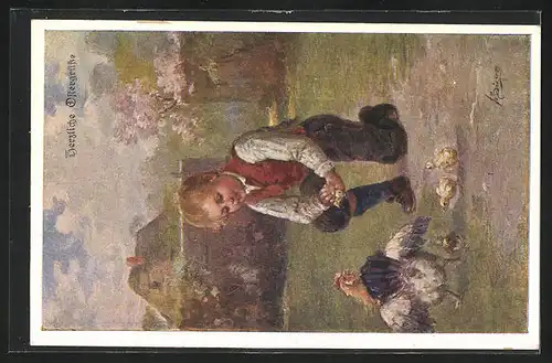Künstler-AK Ostergruss, mit Autograph von Prinzessin Elvira von Bayern
