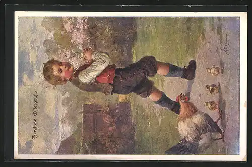 Künstler-AK Ostergruss, mit Autograph von Prinzessin Elvira von Bayern