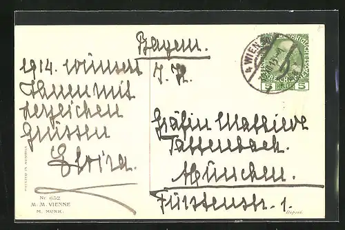 Künstler-AK Neujahrsgruss, mit Autograph von Prinzessin Elvira von Bayern