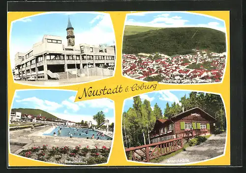 AK Neustadt /Coburg, Gasthaus Arnold-Hütte, Schwimmbad, Muppberg mit Aussichtsturm