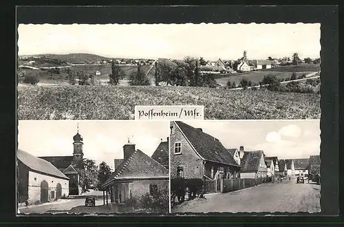 AK Possenheim /Mfr., Strassenpartie mit Kirchblick, Ortsansicht