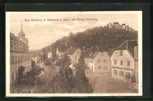 AK Bad Neuhaus /Saale, Gasthaus zur Salzburg mit Ruine Salzburg