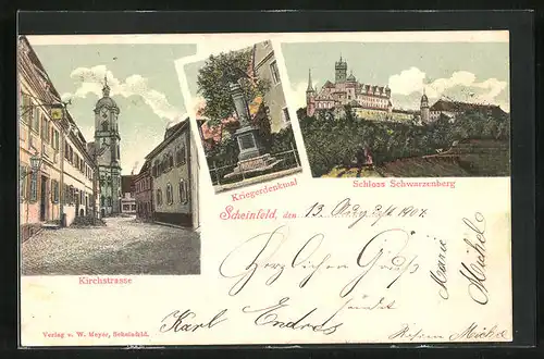 AK Scheinfeld, Schloss Schwarzenberg, Kirchstrasse, Kriegerdenkmal