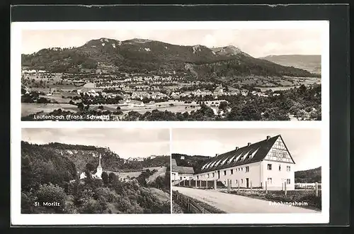 AK Leutenbach /Fränk. Schweiz, Ansicht des Erholungsheimes und der St. Moritz Kirche