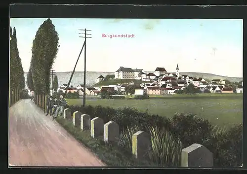 AK Burgkundstadt, Weg zur Stadt bei früher Dämmerung
