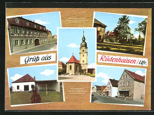AK Rüdenhausen /Ufr., Strassenpartie mit Kirche, Spielplatz