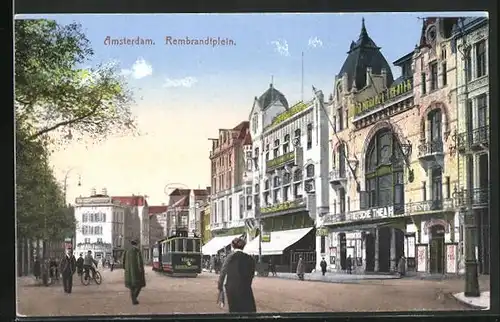 AK Amsterdam, Rembrandtplein, Strassenbahn
