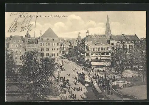 AK Düsseldorf, Partie an der Königsalle mit Strassenbahn