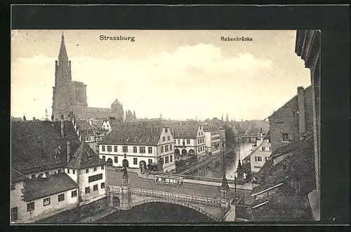 AK Strassburg, Strassenbahn auf der Rabenbrücke