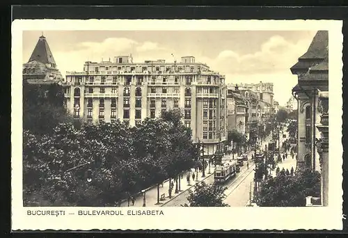 AK Bucuresti, Bulevardul Elisabeta, Strassenbahn