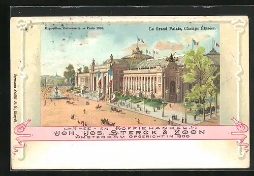 Lithographie Paris, Exposition universelle de 1900, Le Grand Palais, Champs Élysées