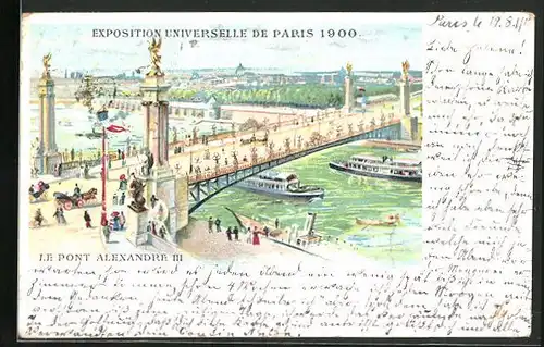 Lithographie Paris, Exposition universelle de 1900, Le Pont Alexandre III.