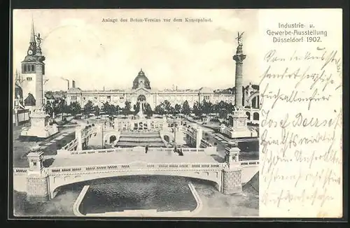 AK Düsseldorf, Gewerbe- & Industrie-Ausstellung 1902, Anlage des Beton-Vereins vor dem Kunstpalast
