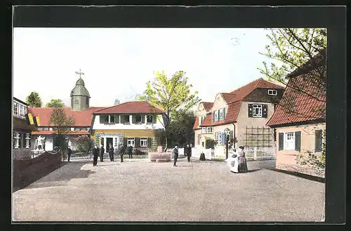 AK Dresden, 3. Deutsche Kunstgewerbe-Ausstellung 1906, Dorfplatz