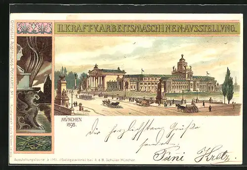 Lithographie München, II. Kraft- und Arbeitsmaschinen-Ausstellung 1898, Brücke zur Halle