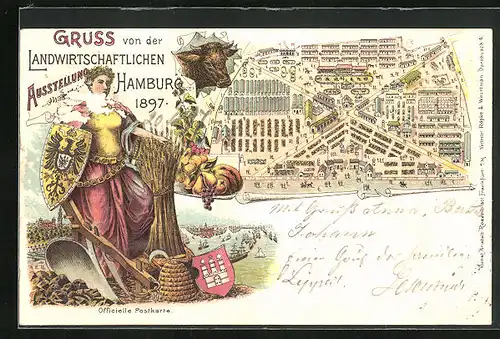 Lithographie Hamburg, Landwirtschaftliche Ausstellung 1897, Übersichtsplan