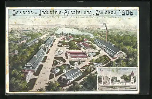 Künstler-AK Zwickau, Gewerbe- & Industrie-Ausstellung 1906, Hallenübersicht, Haupteingang