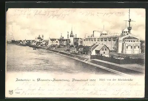 AK Düsseldorf, Industrie - und Gewerbe-Ausstellung 1902, Blick von der Rheinbrücke