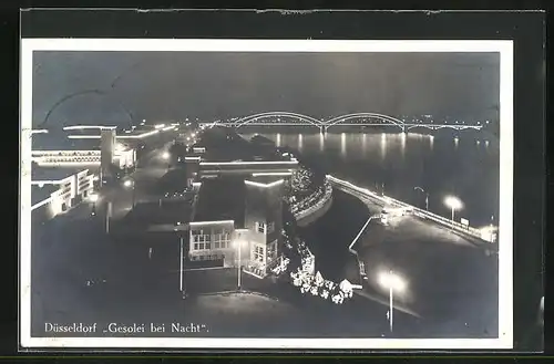 AK Düsseldorf, Ausstellung GeSoLei bei Nacht