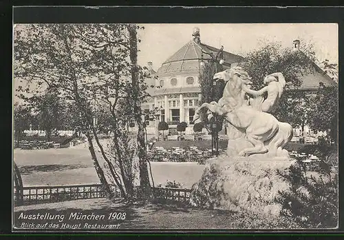 AK München, Ausstellung München 1908, Blick auf das Hauptrestaurant