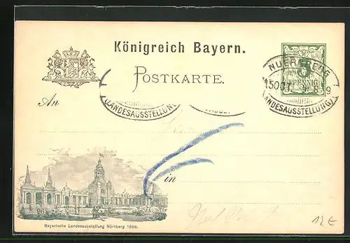 AK Nürnberg, Bayerische Landausstellung 1896, Messegelände, Ganzsache