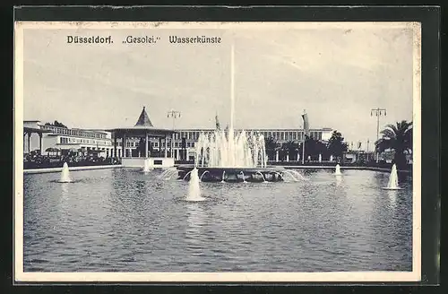 AK Düsseldorf, GeSoLei-Ausstellung, Blick auf Wasserkünste