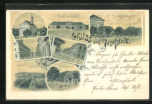 Lithographie Josefstadt / Josefov / Jaromer, Kommandantengebäude, Jaromerer Gasse, Königgrätzer Gasse