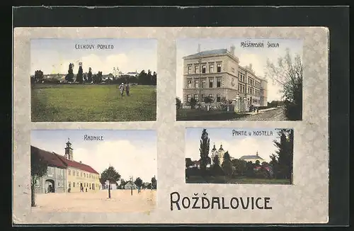 AK Rozdalovice, Celkovy pohled, Msetanska skola, Radnice